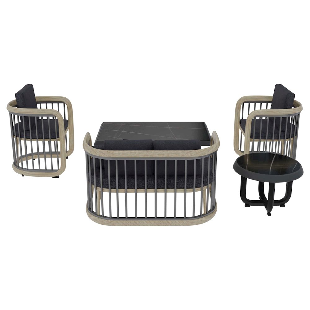 Klyra 5-Piece Aluminum Conversation Set with 2 accent chair in Grey