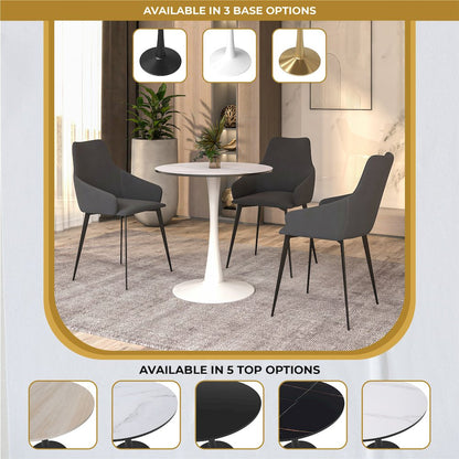 Bristol 24" round dining table White base with marbled MDF top