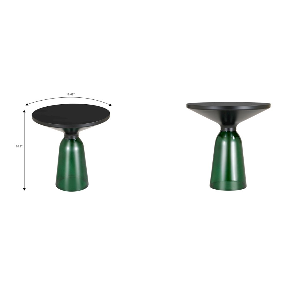 Tully Collection Glass side Table Green glass, Black Rim with Black Glass top