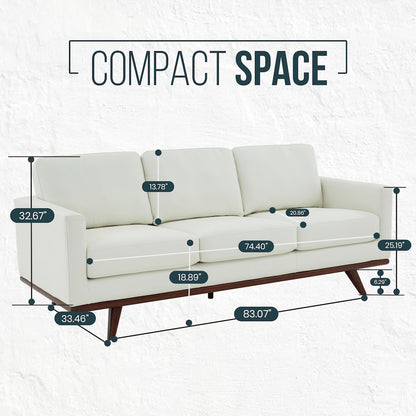 Chester Modern Leather Sofa With Birch Wood Base