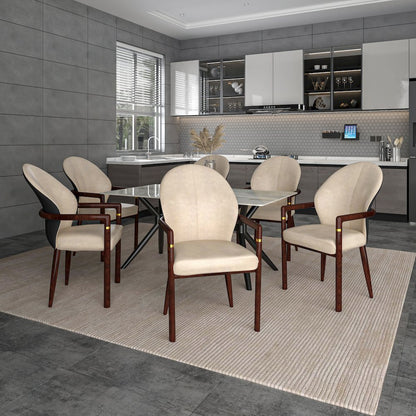 Opaline Series Elegant Wooden Dining Chair in Black Velvet and Toupe