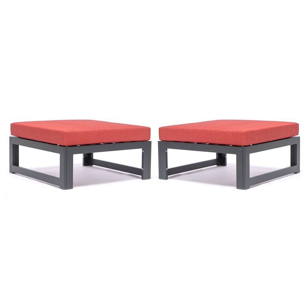 Chelsea Outdoor Patio Black Aluminum Ottomans With Cushions Set Of 2