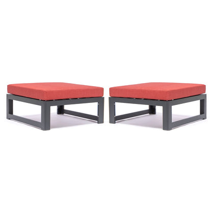 Chelsea Outdoor Patio Black Aluminum Ottomans With Cushions Set Of 2
