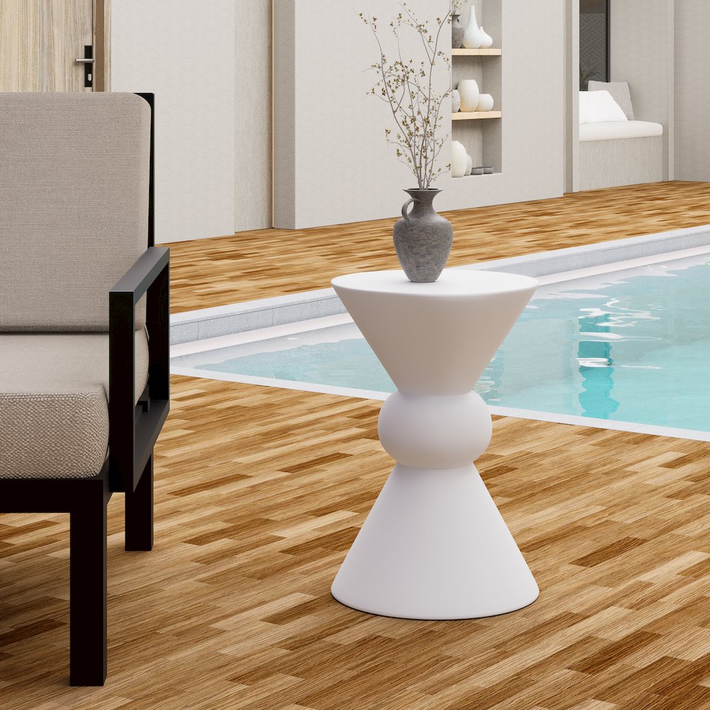 Echo Collection Fiberglass Outdoor Side Table in Cream