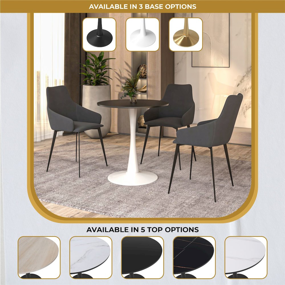 Leisyremod Bristol 24" Round Dining Table White base with Black top
