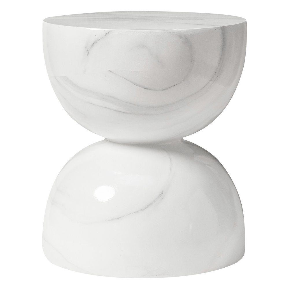 Sage Collection Fiberglass Outdoor Side Table in Marbled White