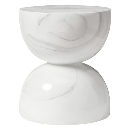 Sage Collection Fiberglass Outdoor Side Table in Marbled White