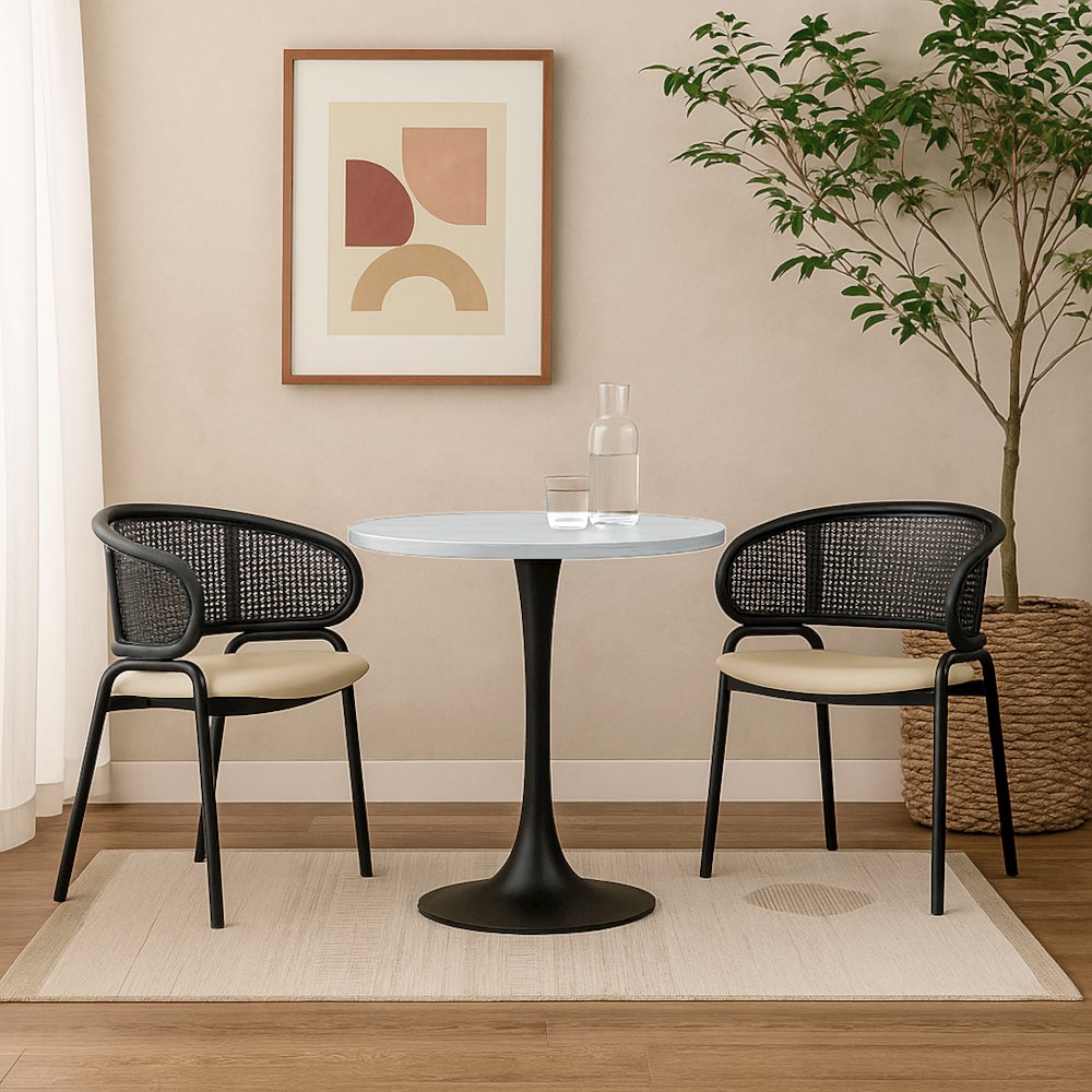 Bristol Dining table, Black Base with 36 Round Light Natural MDF top