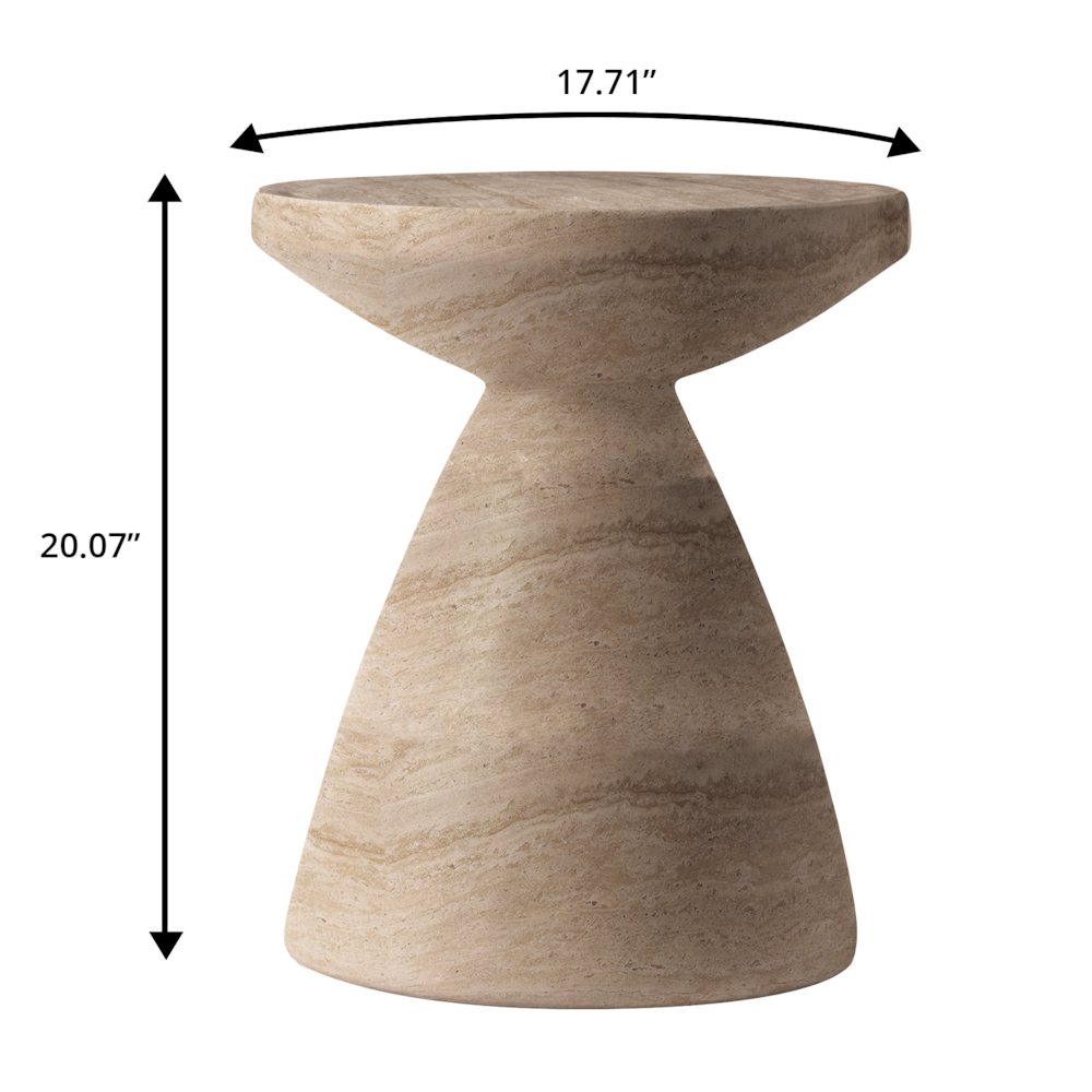 Dune Collection Fiberglass Outdoor Side Table in Travertine