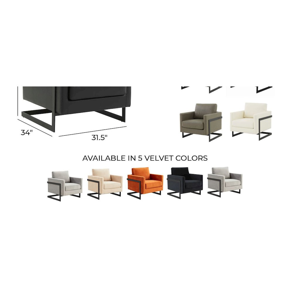 Lincoln Leather Accent Armchair With Black Steel Frame in Black