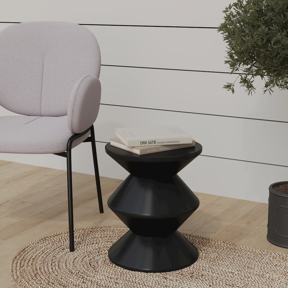 Aura Modern Plastic Side End Table, Indoor/Outdoor Use, Black
