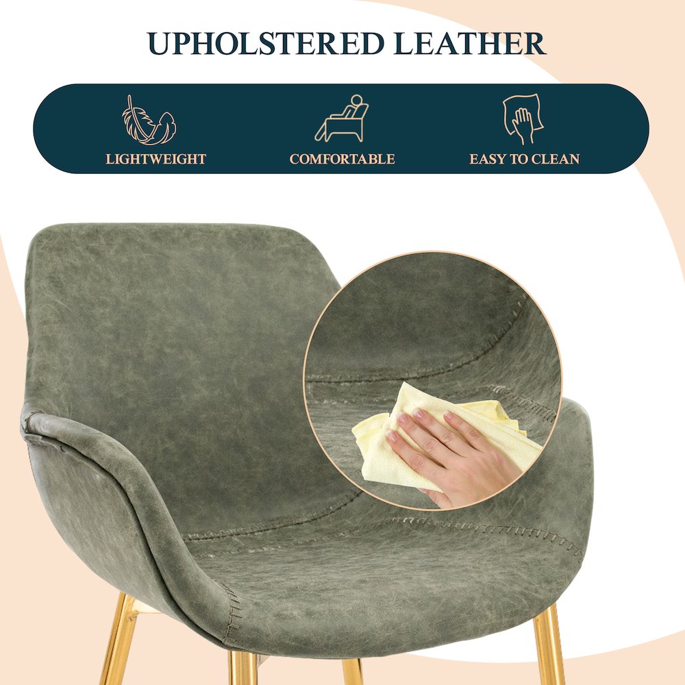 Markley Modern Leather Dining Arm Chair With Gold Metal Legs