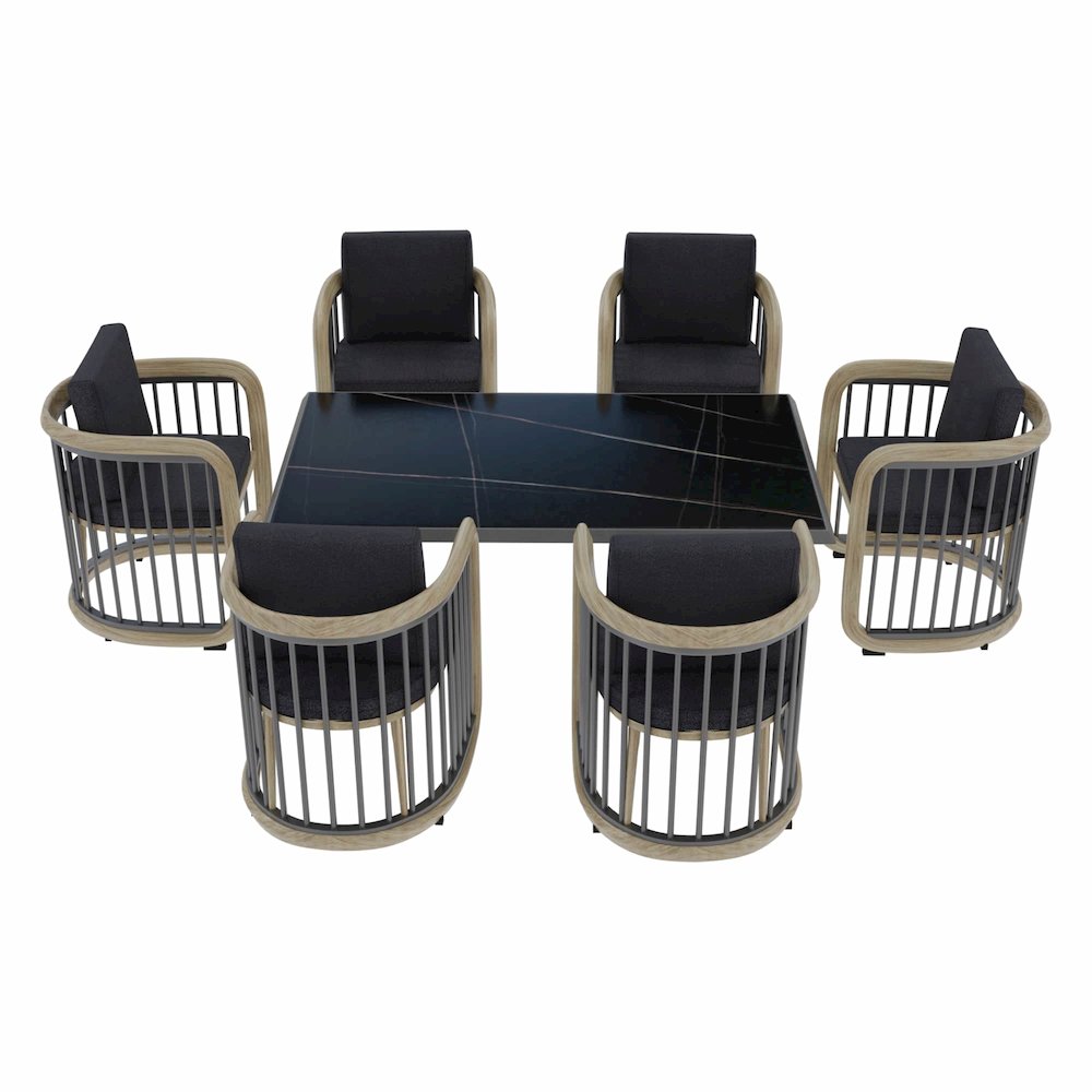 Klyra 7-Piece Aluminum Dining Set with 1 Rectangular Dining Table in Grey