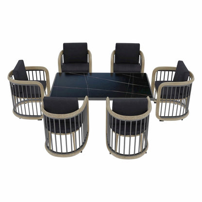 Klyra 7-Piece Aluminum Dining Set with 1 Rectangular Dining Table in Grey