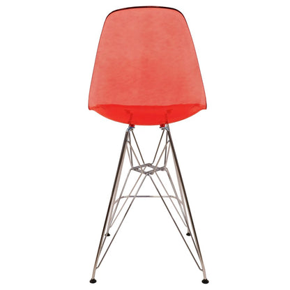Cresco Modern Acrylic Barstool with Chrome Base and Footrest in Transparent Red