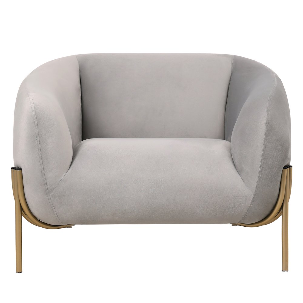 Zuno Collection Modern Single Seater Sofa in Light Grey Velvet