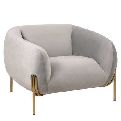 Zuno Collection Modern Single Seater Sofa in Light Grey Velvet