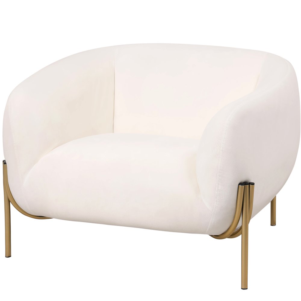 Zuno Collection Modern Single Seater Sofa in White Velvet