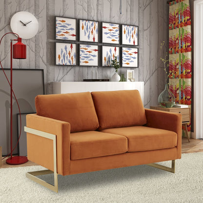 Lincoln Modern Mid-Century Upholstered Velvet Loveseat with Gold Frame