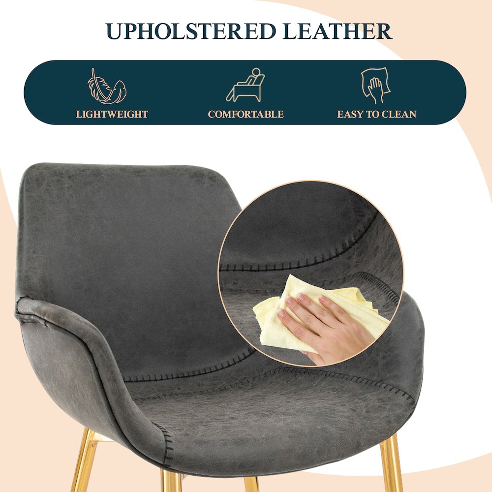 Markley Modern Leather Dining Arm Chair With Gold Metal Legs Set of 2