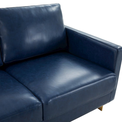 Lincoln Modern Mid-Century Upholstered Leather Sofa with Gold Frame