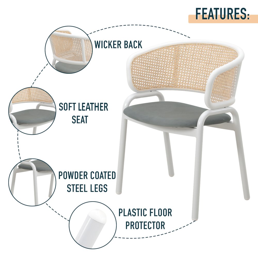 Ervilla - Dining Chair - White frame in Grey Leather