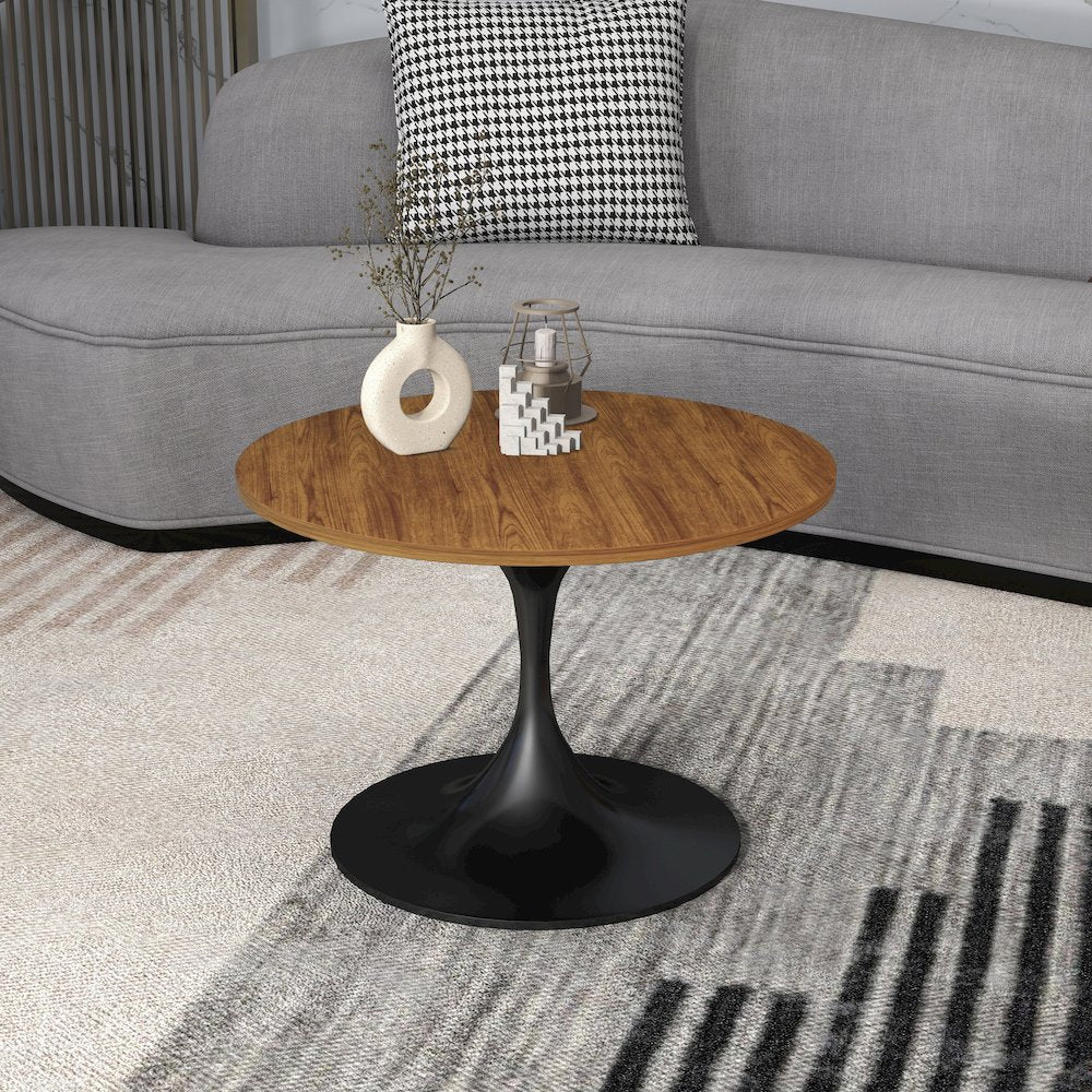 Verve Coffee Table Black base with 27" round Brown Wood MDF top