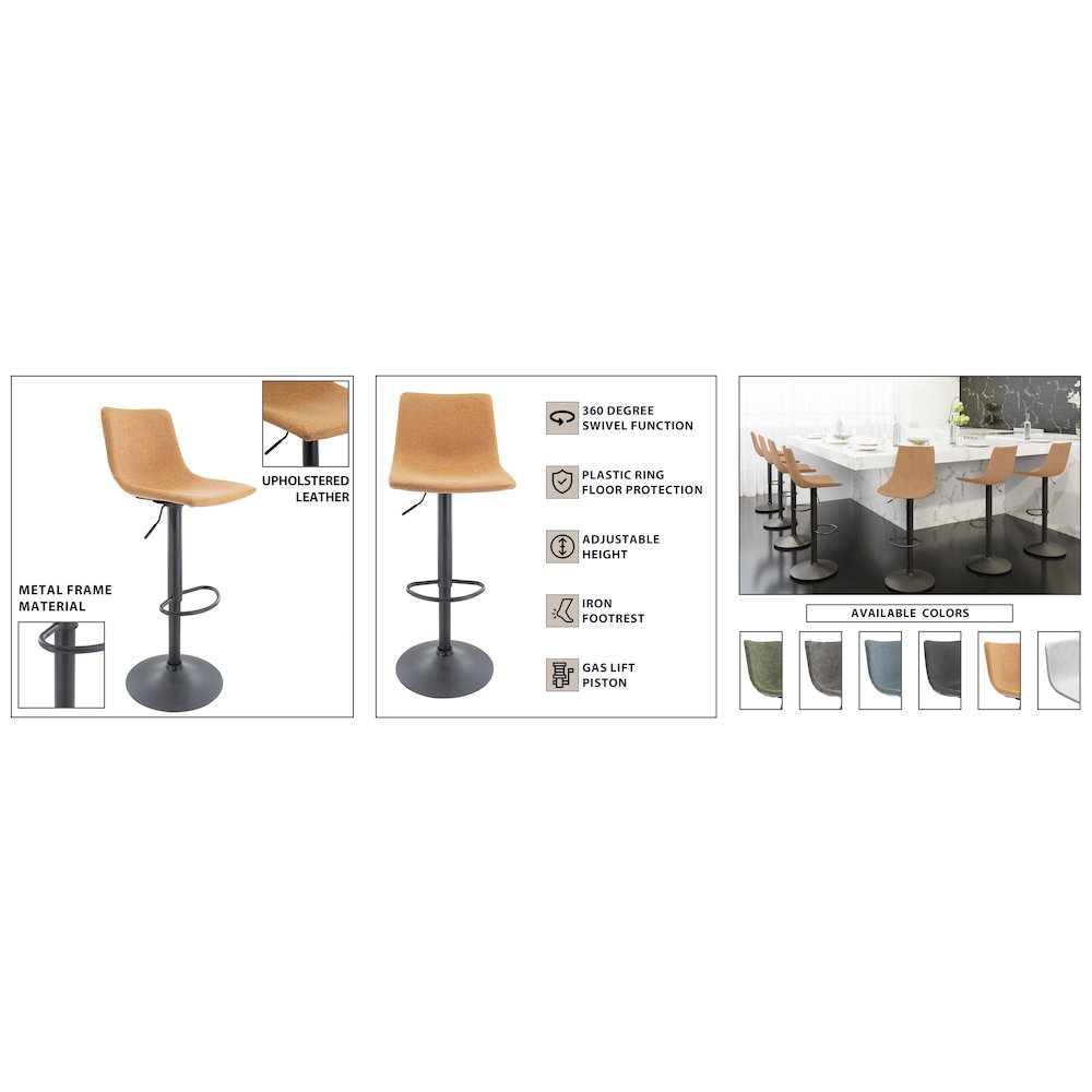 Tilbury Modern Adjustable Bar Stool in Light Brown