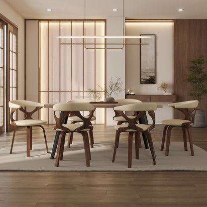 Modern Wooden Dining Chair, Walnut Frame in Taupe Klyne Collection By LeisrueMod