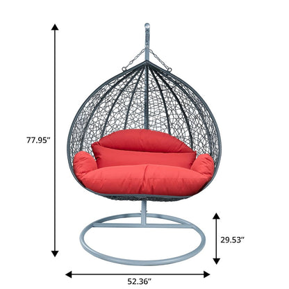 Recluse Collection Modern Outdoor Swing Chair Grey Frame with ES57 Red Cushion