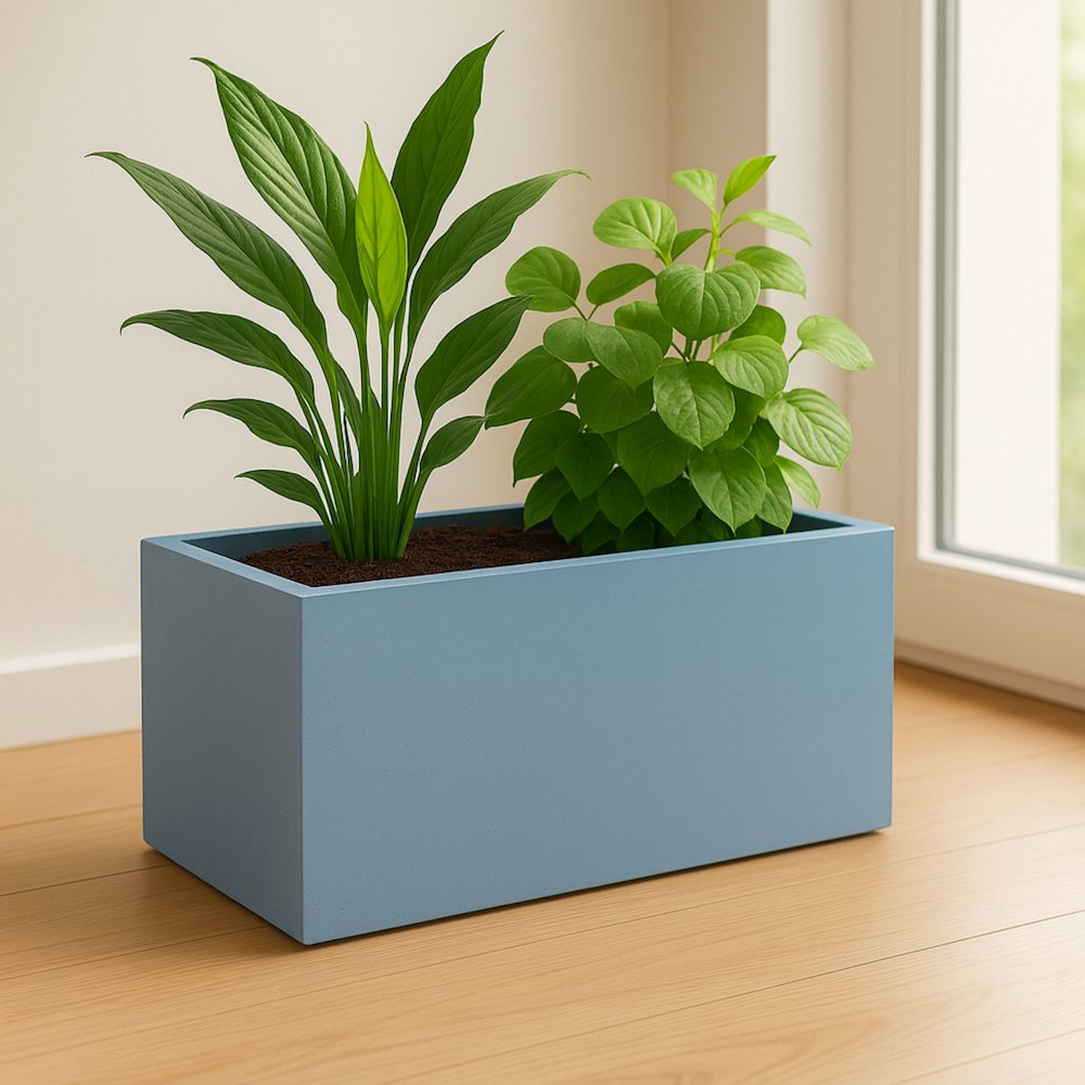 Bloom Series Poly Stone Planter 9" , 19.7" Long In Aged Concrete