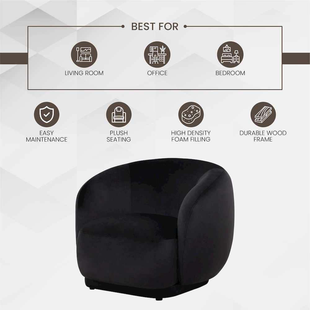 Faze Collection Modern Single Seater Sofa in Black Velvet