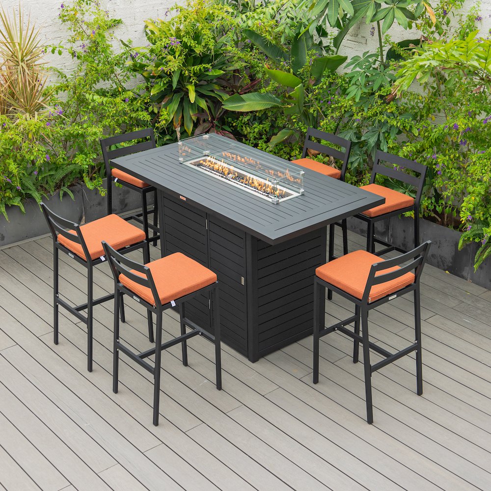 Chelsea Collection Modern Aluminum Outdoor Chair in black with Orange Cushions