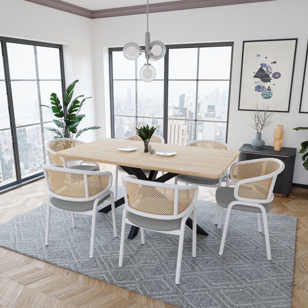Ervilla - Dining Chair - White frame in Grey Leather Set of 2