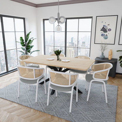 Ervilla - Dining Chair - White frame in Grey Leather Set of 2