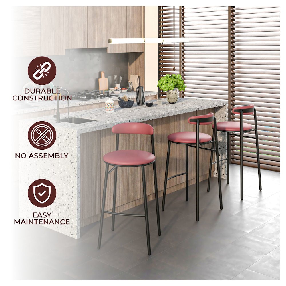 Lume Collection Modern Bar Stool in Burgundy