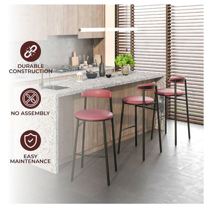 Lume Collection Modern Bar Stool in Burgundy