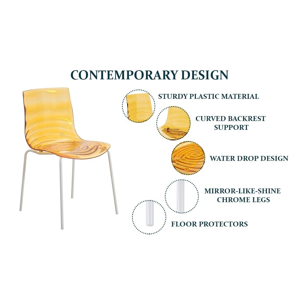 Astor Water Ripple Design Dining Chair in White Base Orange Seat Set of 2