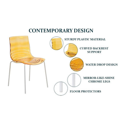 Astor Water Ripple Design Dining Chair in White Base Orange Seat Set of 2
