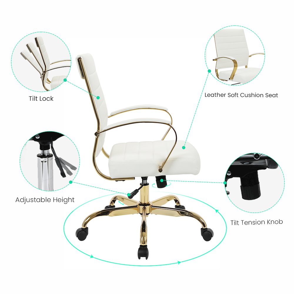 Benmar Home Leather Office Chair With Gold Frame