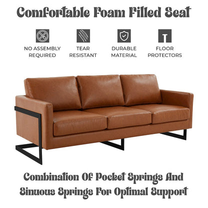 Lincoln Brown Leather Sofa With Black Frame