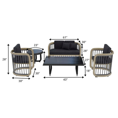 Klyra 5-Piece Aluminum Conversation Set with 2 accent chair in Grey