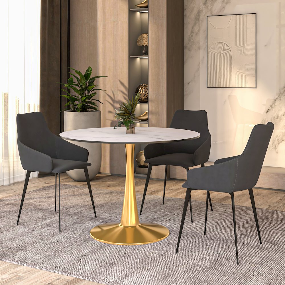 Bristol 40" round dining table Gold Base With White Top