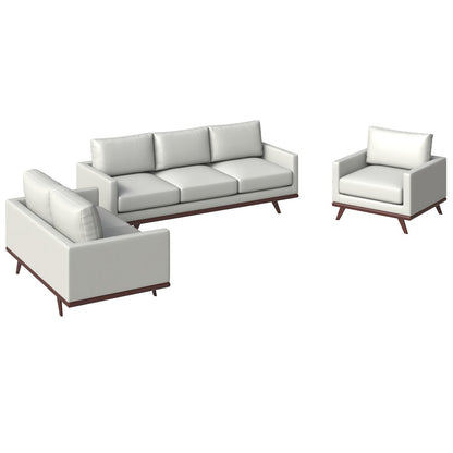 Chester 3-Piece Leather Living Room Sofa Set with Birch Wood Base White