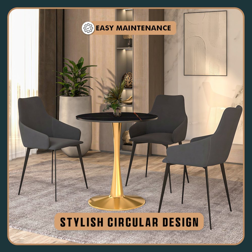 Bristol 27 round dining table Gold base with Black Sintered stone Top