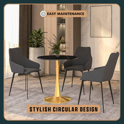 Bristol 27 round dining table Gold base with Black Sintered stone Top