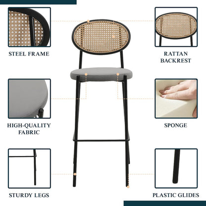 Euston Modern Wicker Bar Stool With Black Steel Frame in Grey