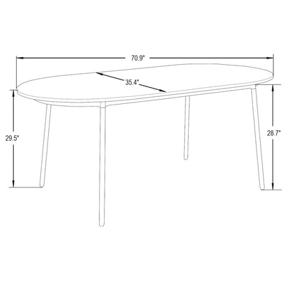 Tule Modern 71" Oval Dining Table with MDF Top and Black Steel Legs in Walnut