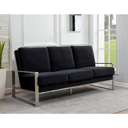 Jefferson Contemporary Modern Design Velvet Sofa With Silver Frame