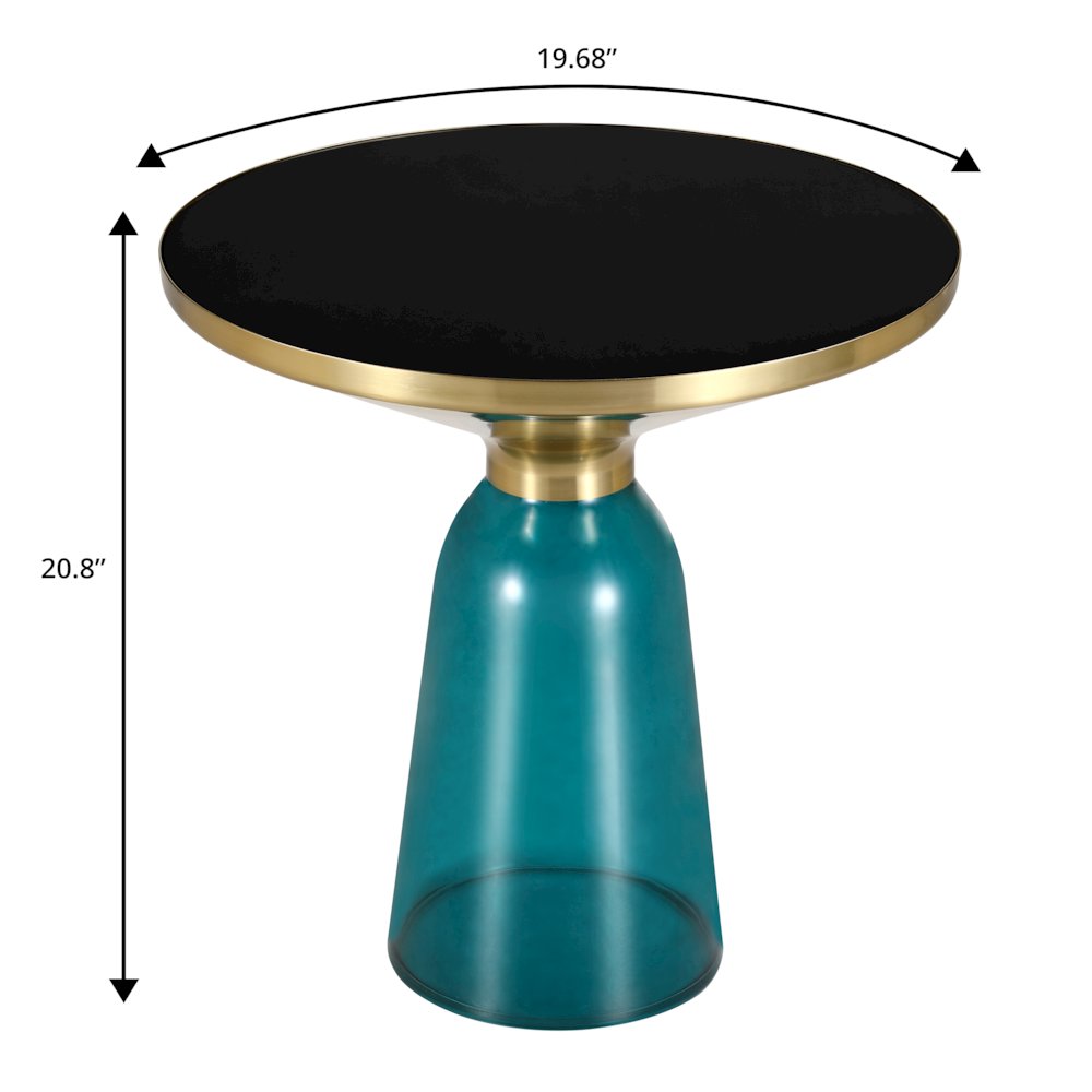 Tully Collection Glass side Table Blue glass, Gold Rim with Black Glass top